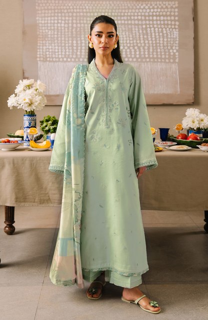 IZEL-3PC LAWN EMBROIDERED SHIRT WITH CHIFFON PRINT DUPATTA AND EMB TROUSER-BIC-4825
