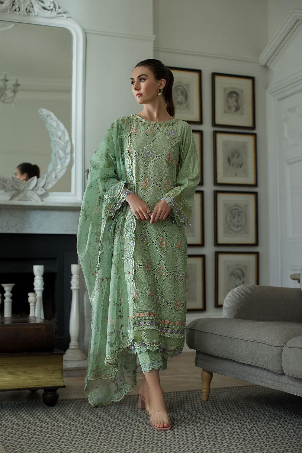 SOBIA NAZIR-3PC LAWN EMBROIDERED SHIRT WITH CHIFFON PRINTED EMB DUPATTA AND TROUSER-BIC-4616
