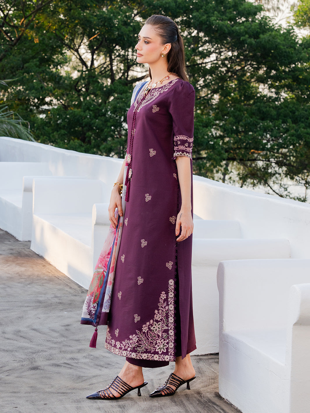 IZEL-3PC LAWN EMBROIDERED SHIRT WITH CHIFFON PRINT DUPATTA AND EMB TROUSER-BIC-4839
