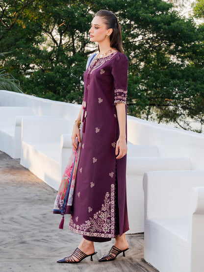 IZEL-3PC LAWN EMBROIDERED SHIRT WITH CHIFFON PRINT DUPATTA AND EMB TROUSER-BIC-4839